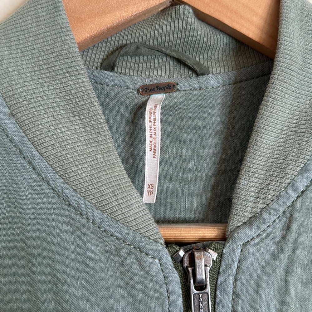 Free People Ruched Linen Bomber Jacket - Picture 5 of 10